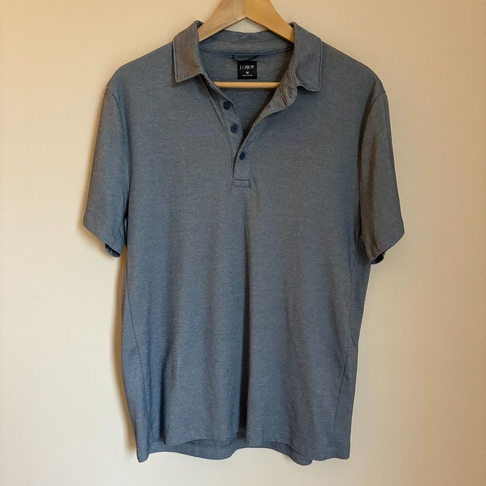 J.Crew Men's Short Sleeve Polo Shirt Size M Blue Heathered Textured